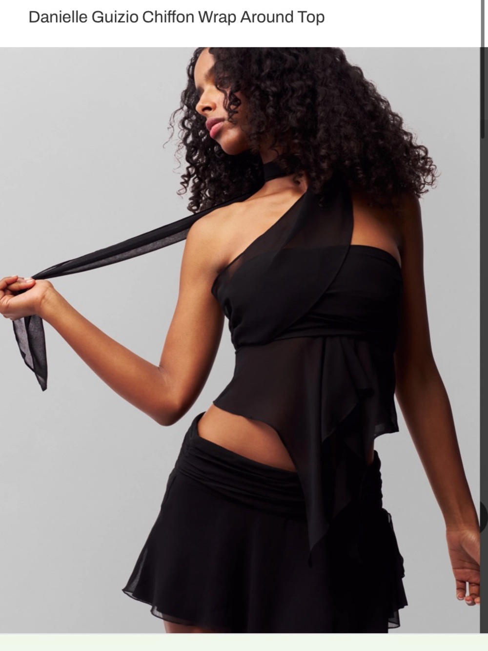 Danielle Guizio Black One-Shoulder Chiffon Wrap Top